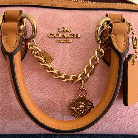 Coach Handbags - Coach Pink and Tan Satchel with Gold Accents